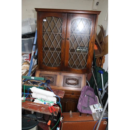 637 - OAK BUREAU BOOKCASE GLAZED