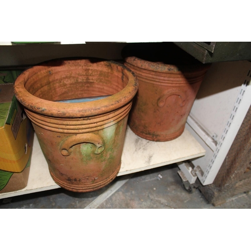 73 - PAIR OF LARGE TERRACOTTA 2 HANDLED PLANTERS