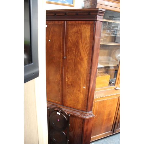 486 - MAHOGANY INLAID CORNER CABINET - 4 DOOR