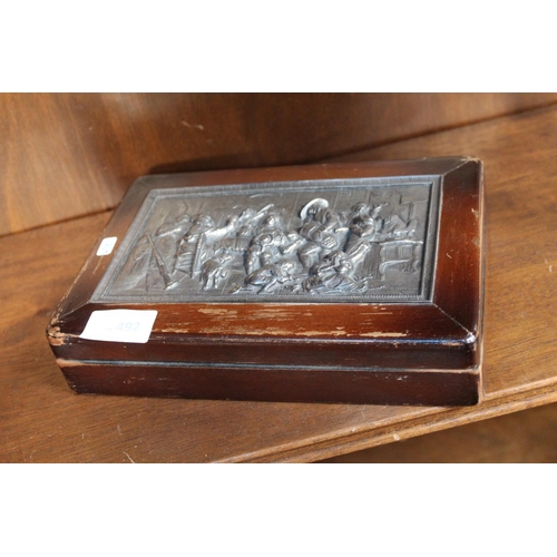 492 - WOODEN TRINKET BOX WITH PLAQUE ON TOP