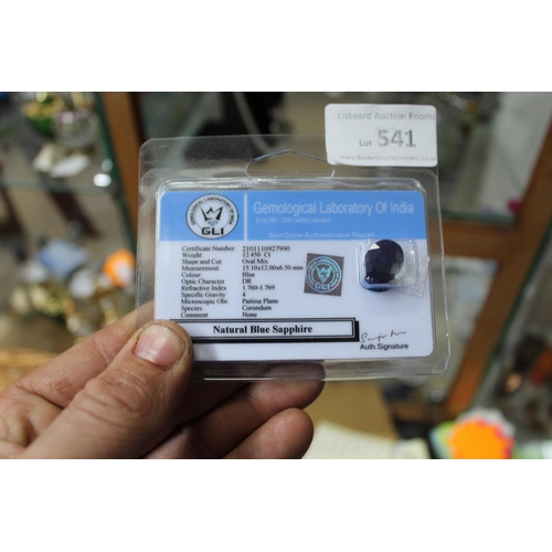 541 - NATURAL BLUE CERTIFIED SAPPHIRE