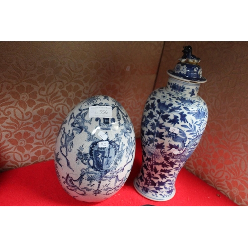 556 - 2 BLUE AND WHITES - VASE AND EGG