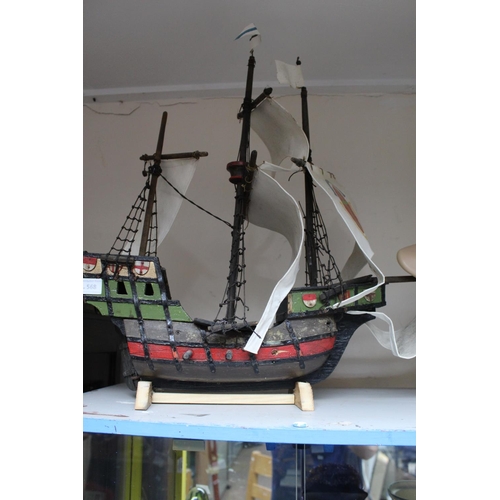 568 - WOODEN SAILING SHIP