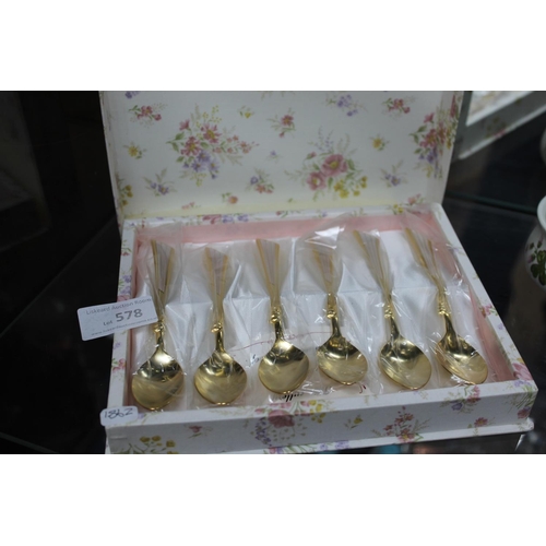 578 - SET OF 6 GOLD COLOURED COFFEE SPOONS