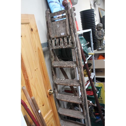 69 - LARGE VINTAGE WOODEN FOLDING STEP LADDER