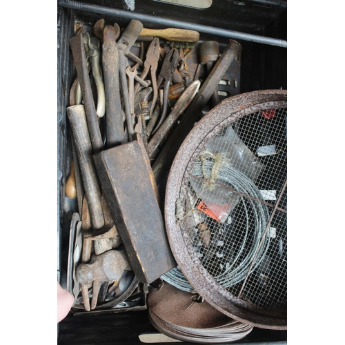 95 - BOX OF VINTAGE TOOLS, PLANES AND SIEVES