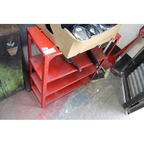 866 - RED METAL WORKSHOP SHELF UNIT