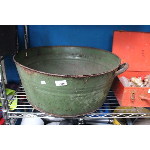 29 - 2 HANDLED GREEN TIN BATH  A/F