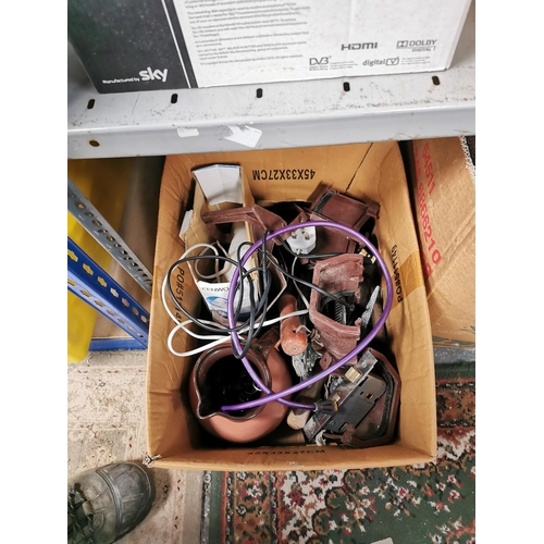 344 - BOX OF STONEWARE JUGS &  ELECTRICAL WIRING