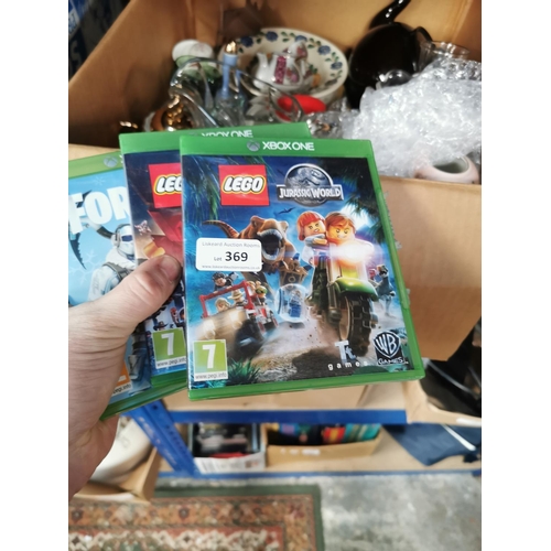 369 - 3 XBOX GAMES   2 LEGO AND FORTNITE