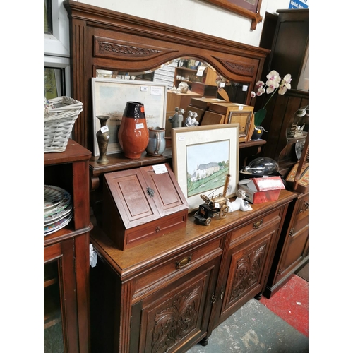 391 - EDWARDIAN OAK MIRROR BACKED SIDEBOARD