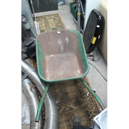 265 - GREEN METAL WHEELBARROW