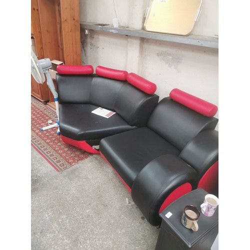 725 - RED AND BLACK CORNER SUITE WITH CUSHIONS