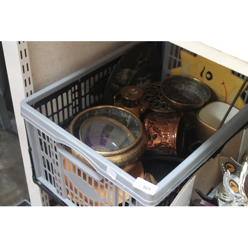 369 - BOX OF GOOD COPPER AND BRASSWARE