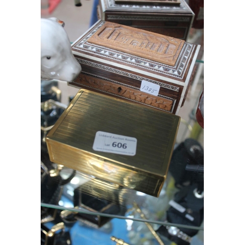 606 - WOODEN TRINKET BOX AND ONE BRASS
LOVELY CONDITION INLAY ON THE WOODEN ONE