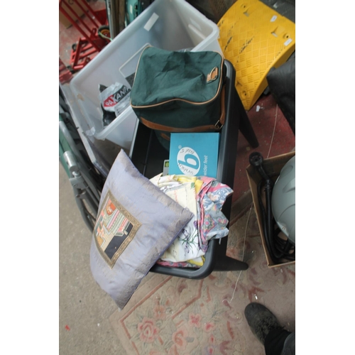 203 - PLASTIC PLANTER CONTAINING MIX MATERIAL, FOOT PUMP AND SHOES