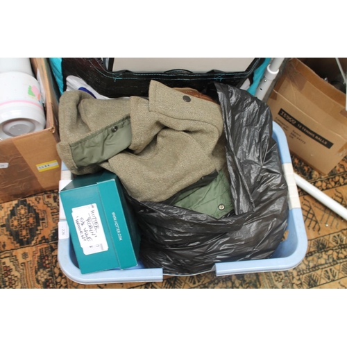 226 - BASKET INCLUDING LADIES SHOES SIZE 5 1/2 & MENS JACKET