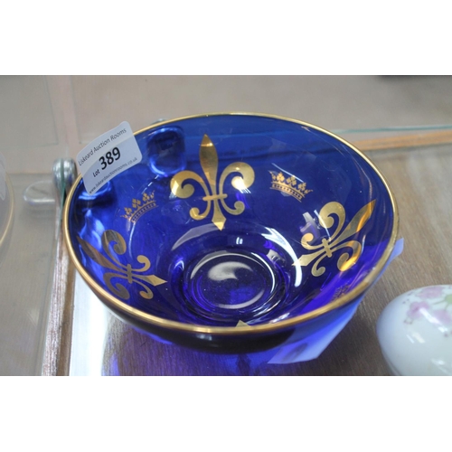 389 - VINTAGE RIMMINGTON VIAN COBALT BLUE WITH 22 CARAT GILT BOWL