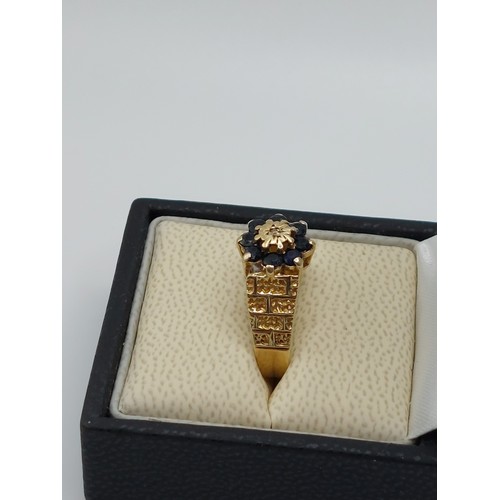 366 - 9ct GOLD SAPPHIRE & DIAMOND CLUSTER RING SIZE ‘N’ WEIGHT 3.55gms HALLMARKED