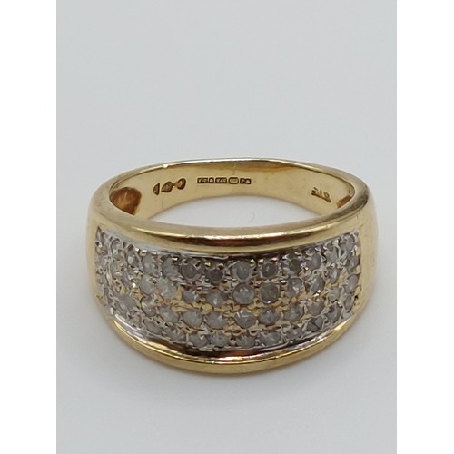 367 - 9ct GOLD DIAMOND PAVE SET RING. SIZE ‘M’ WEIGHT 5.2gms SET WITH 52 ROUND BRILLIANT CUT DIAMONDS TOTA... 