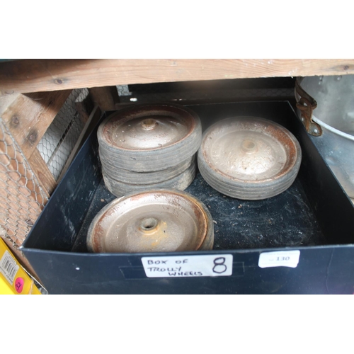 130 - BOX OF TROLLEY WHEELS