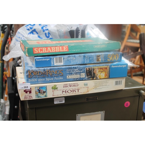 163 - 3 BOXED JIGSAW PUZZLES AND SCRABBLE GAME