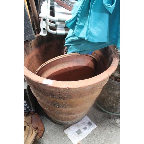 225 - PAIR OF VERY VERY LARGE RIBBED TERRACOTTA PLANT POTS