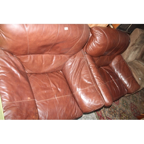 501 - PAIR OF BROWN LEATHER CHAIRS (ONE FULLY RECLINING)