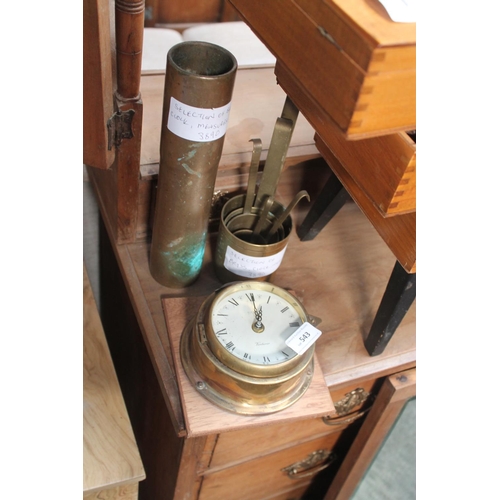 543 - BRASS MEASURES BAROMETER AND CASING