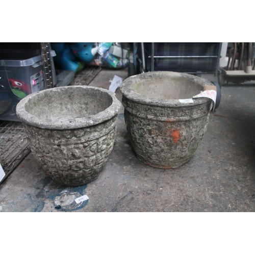 16 - 2 ORNATE HEAVY CONCRETE POTS