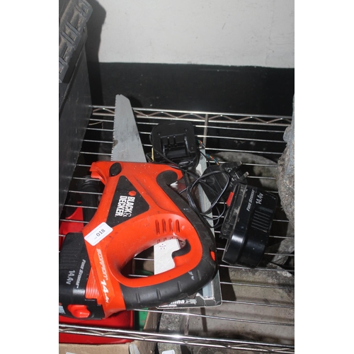 18 - WORKING B&D SCORPION SAW 14.4V WITH CHARGER ,SPARE BATTERY AND BLADES