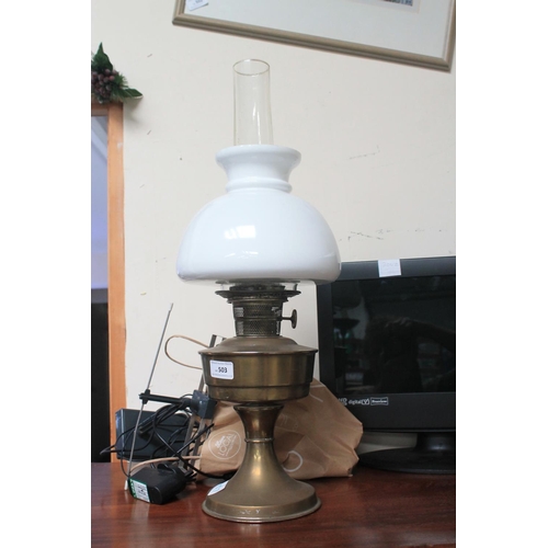 503 - OIL LAMP WITH SHADE AND FLUE