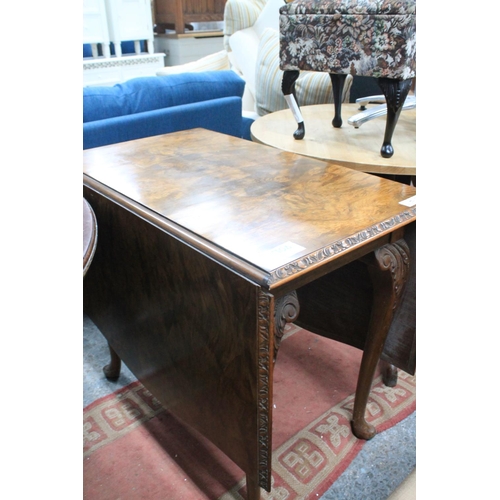 708 - BUR WALNUT DROPLEAF TABLE WITH CABRIOLE LEGS