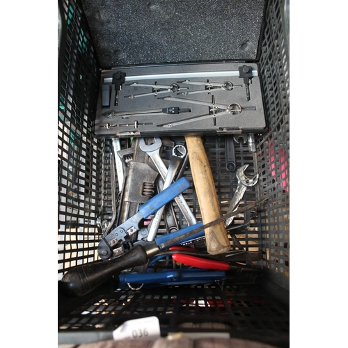 36 - CRATE OF SPANNERS AND HAMMERS