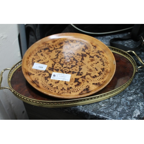 588 - 2 WOOD DECORATIVE TRAYS