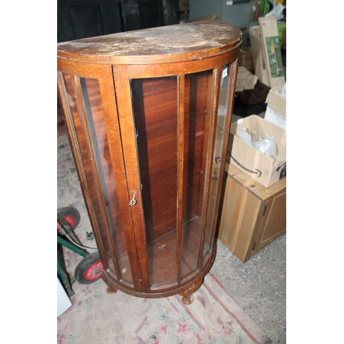 808 - OAK HALF ROUND GLAZED DISPLAY CABINET