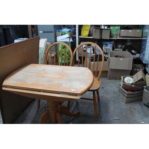 814 - LIGHT OAK DROP LEAF KITCHEN TABLE WITH 2 CHAIRS