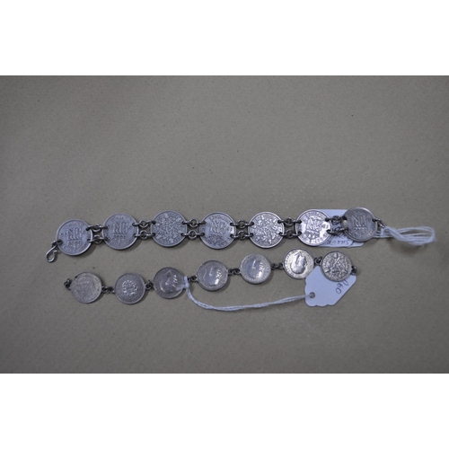 494 - 2 SILVER COINED BRACELETS