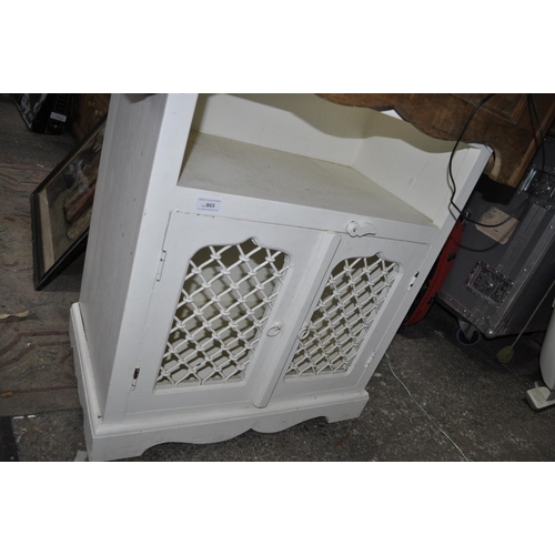 865 - WHITE LATTICE DOUBLE DOOR CABINET