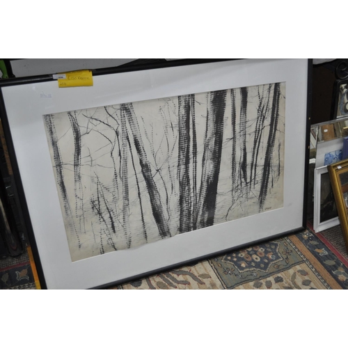 606 - FRAMED AND GLAZED PICTURE OF A BLACK AND WHITE FOREST SCENE ORIGINAL PAINTING BY FAMOUS ARTIST