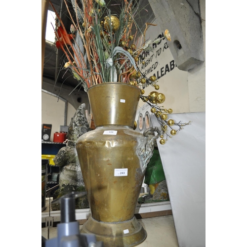 188 - BRASS VASE WITH ARTIFICIAL FLOWERS