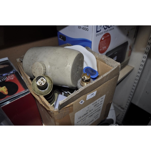 190 - BOX OF LAMPS AND FOOT WARMERS