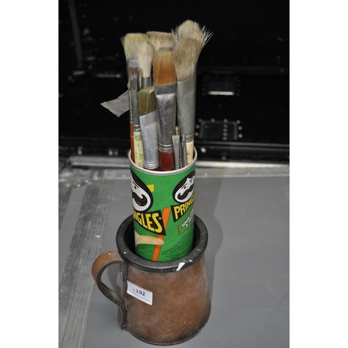 192 - COPPER MUG AND ARTIST BRUSHES