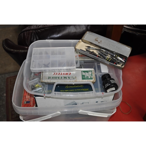 219 - BOX OF CALLIGRAPHY AND CRAFT ITEMS