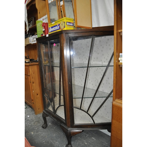 310 - ART DECO MAHOGANY 3 CORNERED DISPLAY CABINET