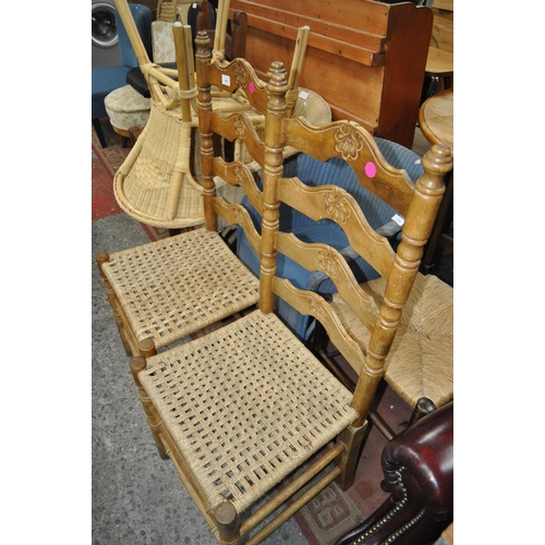 635 - PAIR OF CARVED LADDERBACK SEEDGRASS CHAIRS