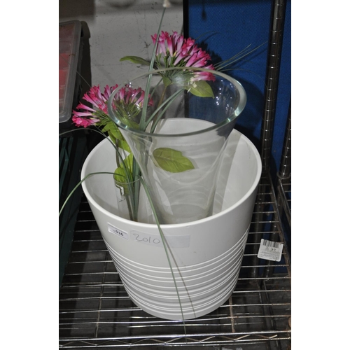 16 - LARGE WHITE VASE AND TWO GLASS VASES