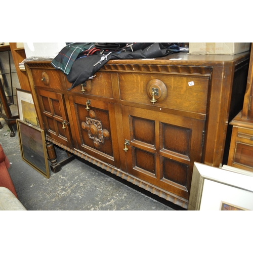 254 - OAK 3 DOOR, 3 DRAWER SIDEBOARD