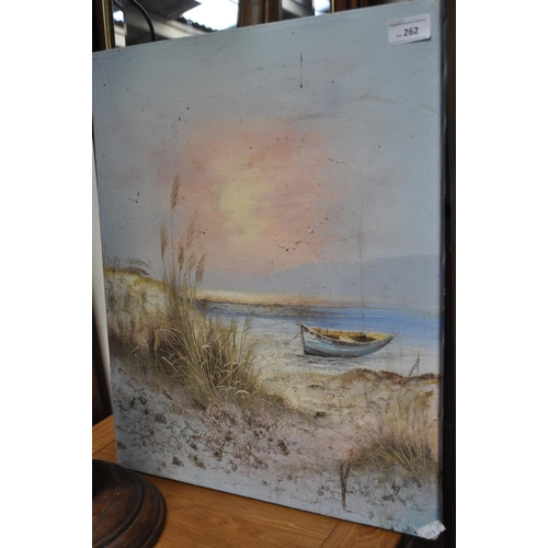 262 - OIL ON CANVAS OF A BEACH SCENE