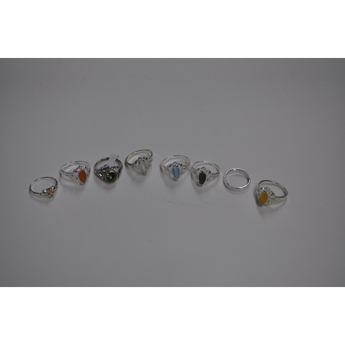 267 - 8 X ASSORTED SIZES AND STONES COSTUME JEWELLERY RINGS